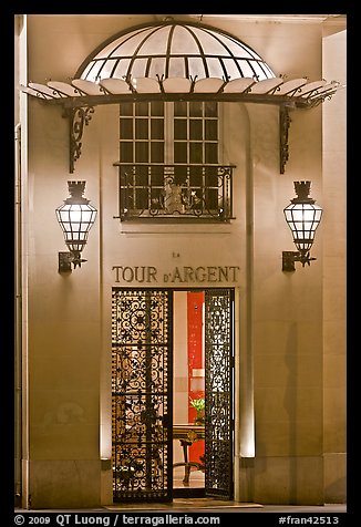 Entrance of the Tour d'Argent restaurant. Quartier Latin, Paris, France
