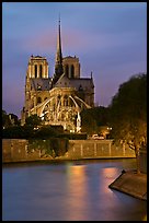 Banks of the Seine River and Notre Dame at twilight. Paris, France