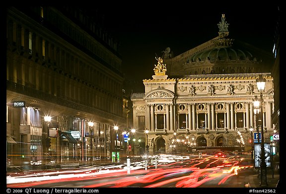 Opera (Palais Garnier) at night with lights. Paris, France
