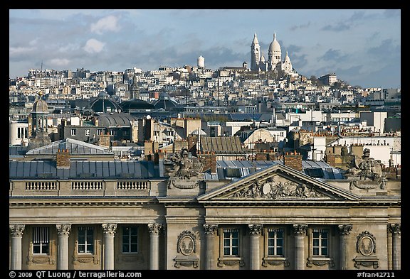 Classical building, Rooftops and Butte Montmartre. Paris, France (color)