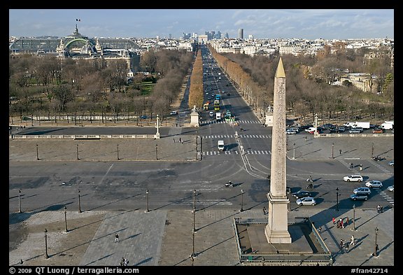 Place de la Concorde, Obelisk, Grand Palais, and Champs-Elysees. Paris, France (color)