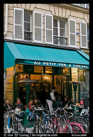 Cafe and bicycles, le Marais. Paris, France (color)