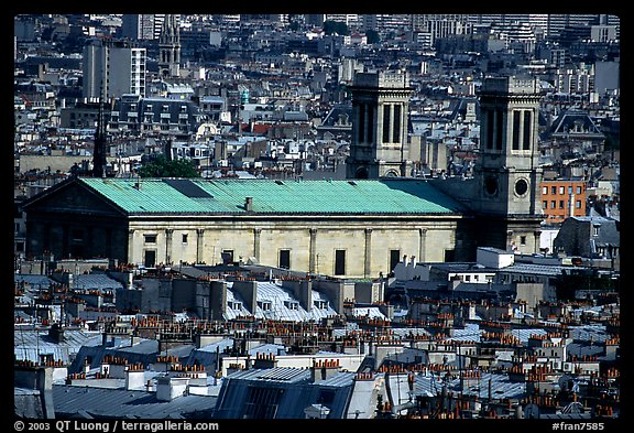 Saint Vincent de Paul  church and rooftops seen from Montmartre. Paris, France (color)