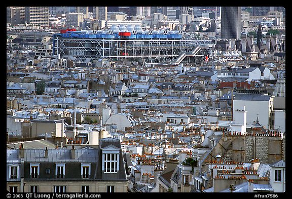 Rooftops and Centre Beaubourg seen from Montmartre. Paris, France (color)