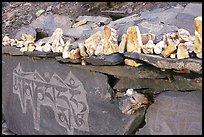 Stones and mani wall, Zanskar, Jammu and Kashmir. India (color)
