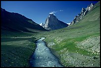 Zanskar River and  Gumburanjan monolith, Zanskar, Jammu and Kashmir. India (color)