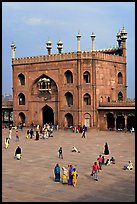 Courtyard and East gate of Jama Masjid mosque. New Delhi, India