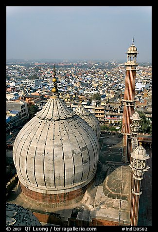 Dome of Jama Masjid mosque and Old Delhi rooftops. New Delhi, India (color)