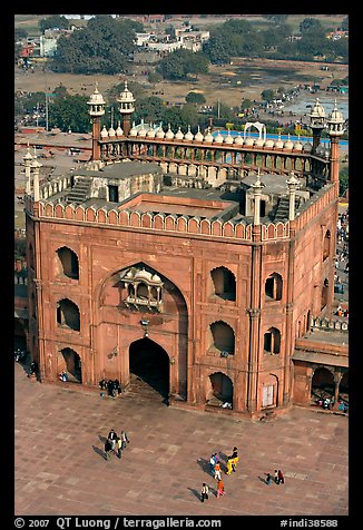 East Gate and courtyard from above, Jama Masjid. New Delhi, India