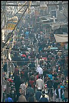 Crowds in Old Delhi street from above. New Delhi, India (color)