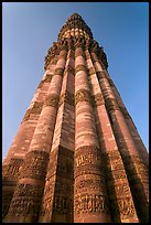 Qutb Minar seen from base, tallest brick minaret in the world. New Delhi, India ( color)
