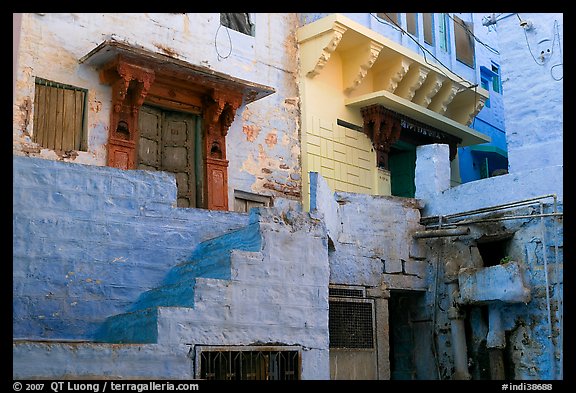Walls with shades of blue. Jodhpur, Rajasthan, India