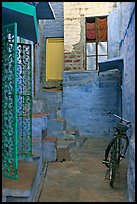 Blue alley with bicycle. Jodhpur, Rajasthan, India