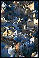 Terraces on top of blue houses seen from above. Jodhpur, Rajasthan, India