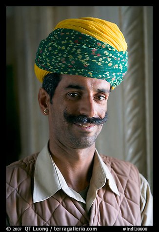 Man with turban, inside Jaswant Thada. Jodhpur, Rajasthan, India (color)