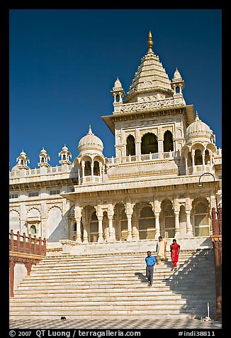 Tourists walking down steps in front of Jaswant Thada. Jodhpur, Rajasthan, India (color)