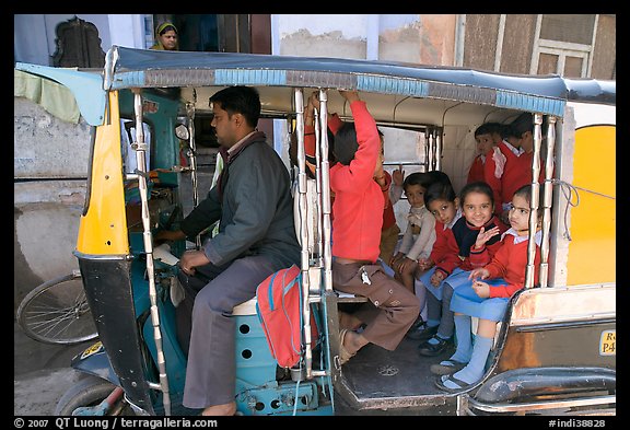 Rickshaw transporting schoolchildren. Jodhpur, Rajasthan, India