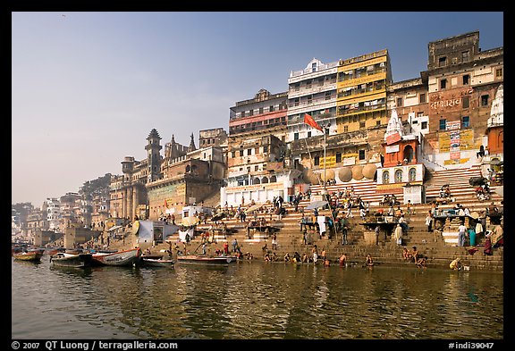 Steps of Ahilyabai Ghat and Ganga River. Varanasi, Uttar Pradesh, India (color)