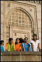 Girls in front of Gateway of India. Mumbai, Maharashtra, India (color)