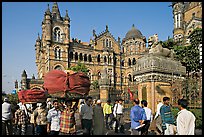 Crowd in front of Chhatrapati Shivaji Terminus. Mumbai, Maharashtra, India (color)