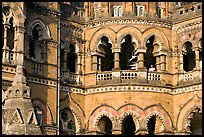 Arched openings on facade, Chhatrapati Shivaji Terminus. Mumbai, Maharashtra, India ( color)
