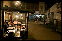 Food vendor and street by night, Taj Ganj. Agra, Uttar Pradesh, India (color)
