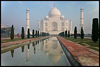 Mughal gardens with watercourse and Taj Mahal. Agra, Uttar Pradesh, India (color)