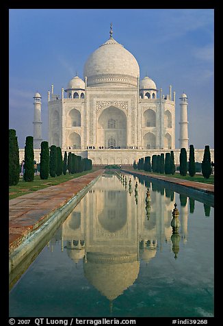 Taj Mahal and reflecting pool, morning. Agra, Uttar Pradesh, India