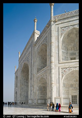 People strolling around main structure, Taj Mahal. Agra, Uttar Pradesh, India
