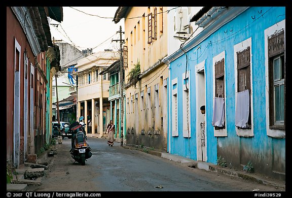 Street with painted houses, Panaji. Goa, India