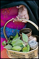 Basket with temple ritual offerings. Khajuraho, Madhya Pradesh, India ( color)