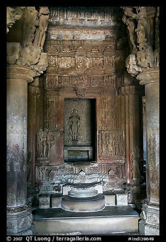 Columns and inner sanctum (garbhagriha) of Lakshmana temple. Khajuraho, Madhya Pradesh, India