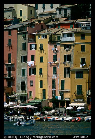 Pastel-colored houses and harbor, Porto Venere. Liguria, Italy