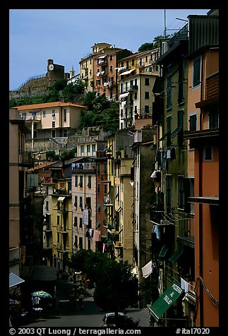 Main street, Riomaggiore. Cinque Terre, Liguria, Italy (color)
