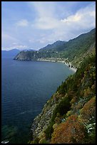 Coast along the Via dell'Amore (Lover's Lane), looking north towards Corniglia. Cinque Terre, Liguria, Italy ( color)
