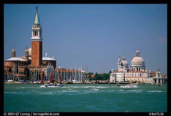 Campanile and Santa Maria della Salute across the Canale della Guidecca, mid-day. Venice, Italy