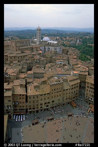 Piazza Del Campo and Duomo seen from Torre del Mangia. Siena, Tuscany, Italy (color)