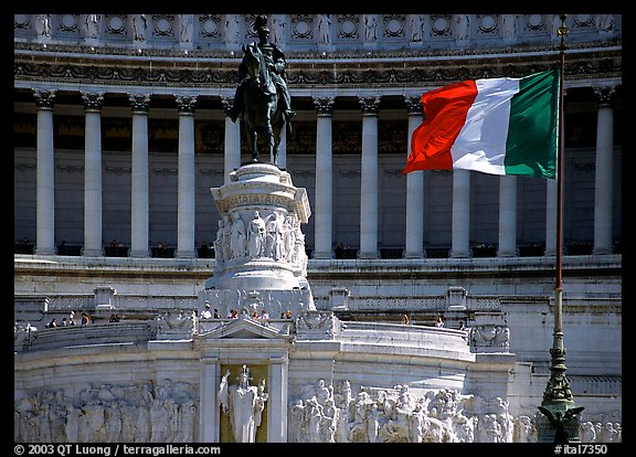 Victor Emmanuel Monument, Victor Emmanuel II statue, Italian flag. Rome, Lazio, Italy