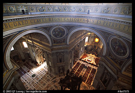 Interior of Basilica San Pietro (Saint Peter) seen from the Dome. Vatican City