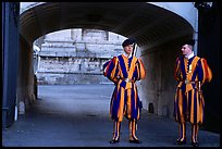 Swiss guards in blue, red, orange and yellow  Renaissance uniform. Vatican City (color)