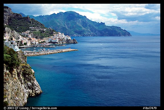 Blue waters and Amalfi. Amalfi Coast, Campania, Italy