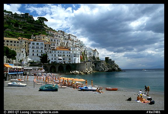 Beach and houses,  Amalfi. Amalfi Coast, Campania, Italy (color)