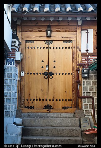 Wooden door, Bukchon Hanok Village. Seoul, South Korea (color)