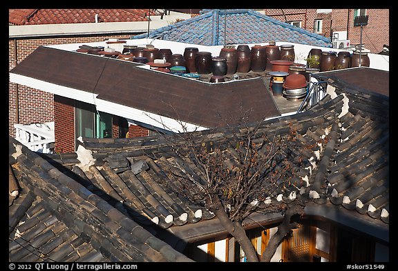Tile rooftops of Hanok houses. Seoul, South Korea (color)