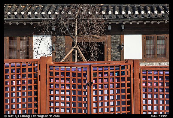 Traditional house facade and fence. Seoul, South Korea