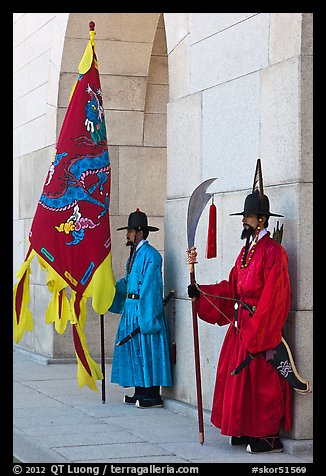 Guards in Joseon-period uniforms, Gyeongbokgung. Seoul, South Korea