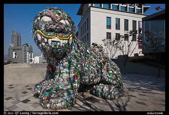Sculpture made of recycled water bottles, Dongdaemun. Seoul, South Korea