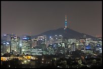 Seoul skyline with N Seoul Tower at night. Seoul, South Korea ( color)