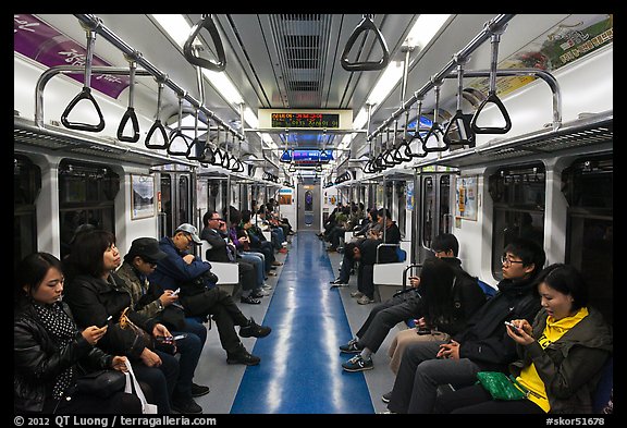 Inside subway car. Seoul, South Korea