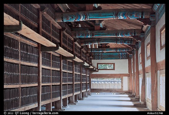 Tripitaka Koreana Woodblocks inside Janggyeong Panjeon, Haeinsa Temple. South Korea (color)